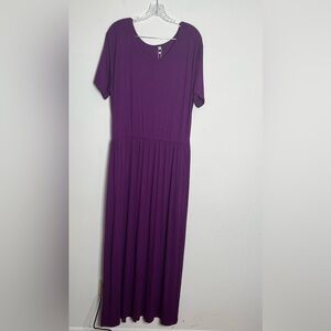 AUSELILY Maxi dress Short Sleeve  Pleated Loose Pockets Size 2XL purple